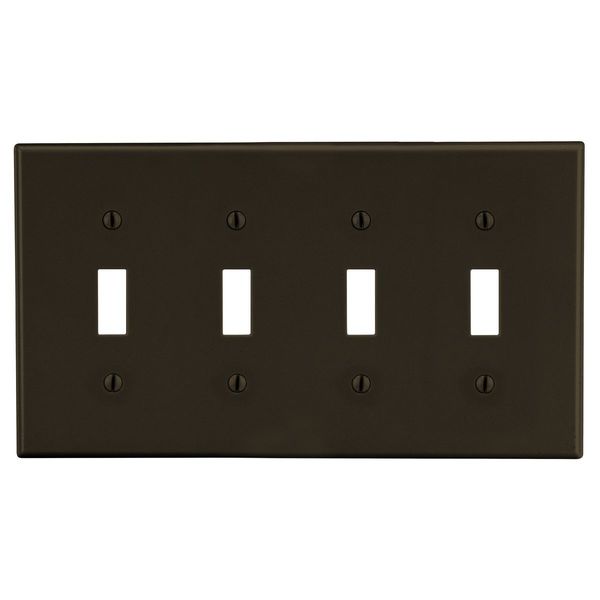 Hubbell Wiring Device-Kellems Wallplate, Mid-Size 4-Gang, 4) Toggle, Brown PJ4